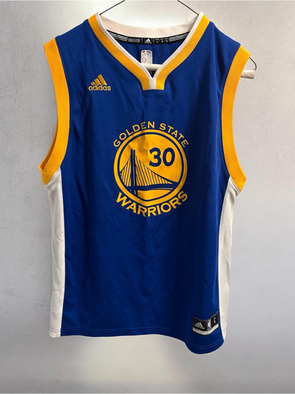 adidas Golden State Warriors Kids #30 Blue and Yellow Basketball Jersey